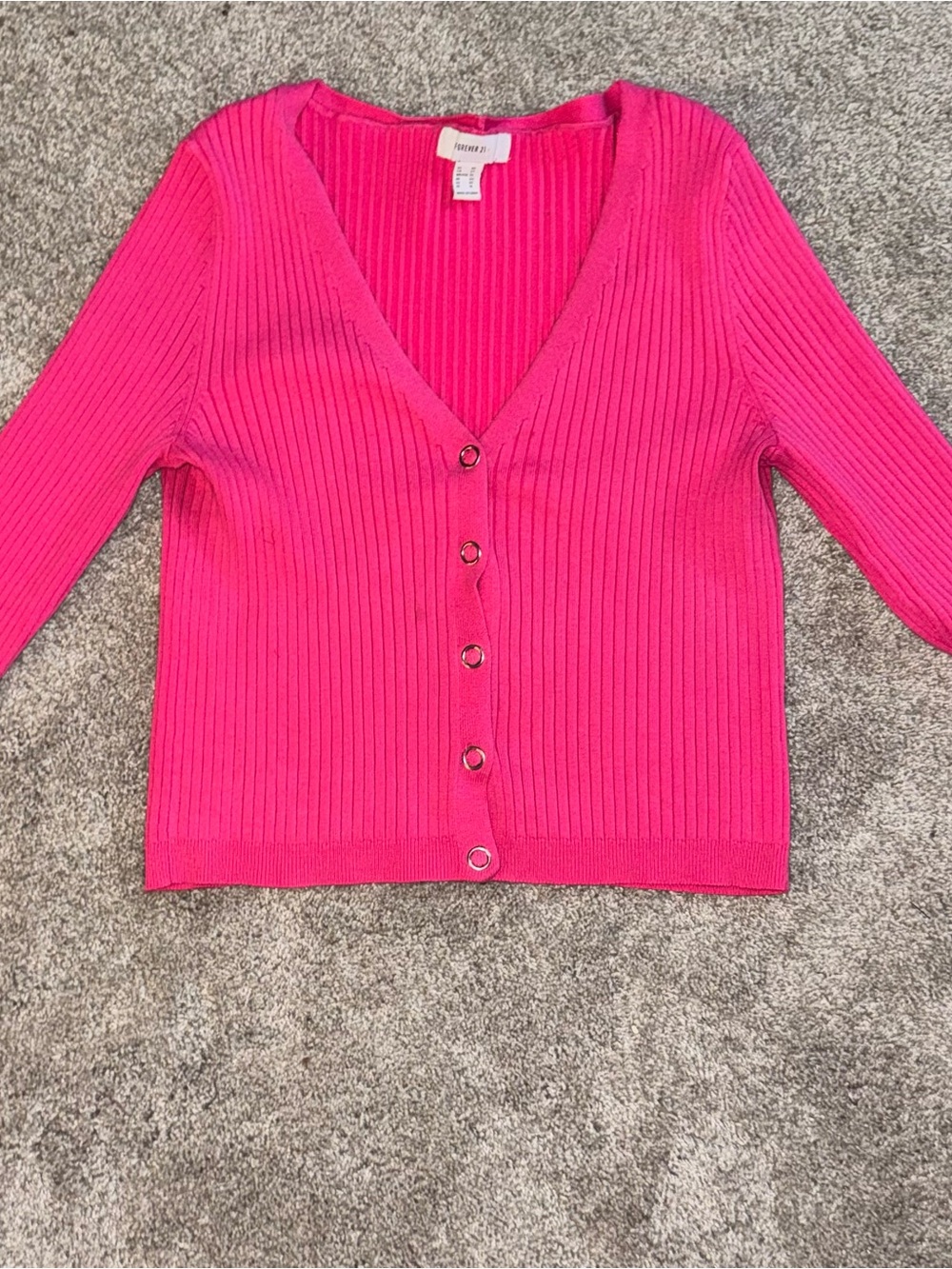 Forever 21 Bright Pink Ribbed V-Neck Button-Up Cardigan